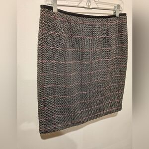 TALBOTS WOMEN'S BLACK & PINK PLAID PENCIL SKIRT SIZE 12 COTTON & WOOL BLEND